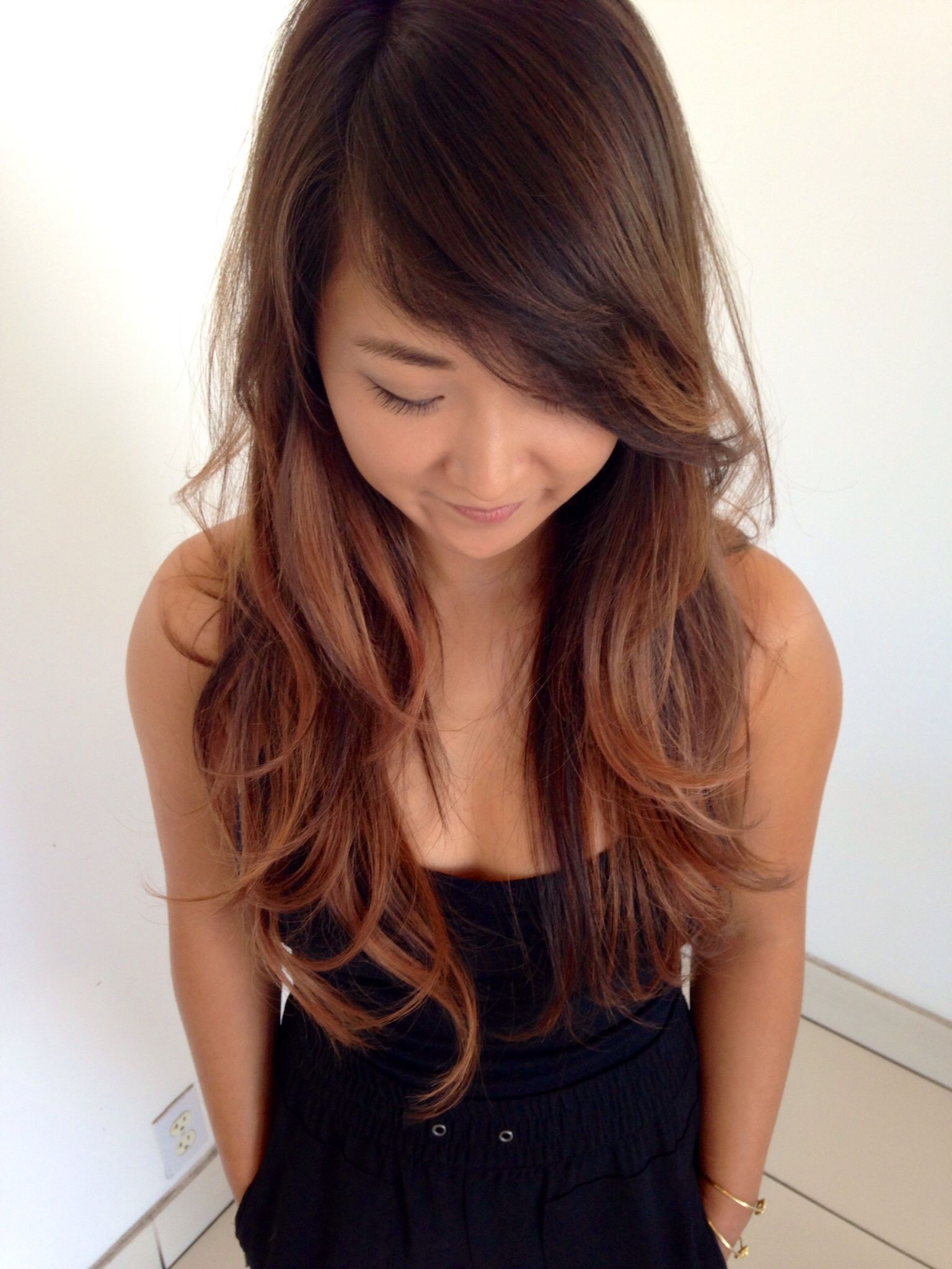Allie. Long Layered Asian Hair. Balayage Highlights And Side Swept throughout Asian Side Swept Bangs Hairstyles