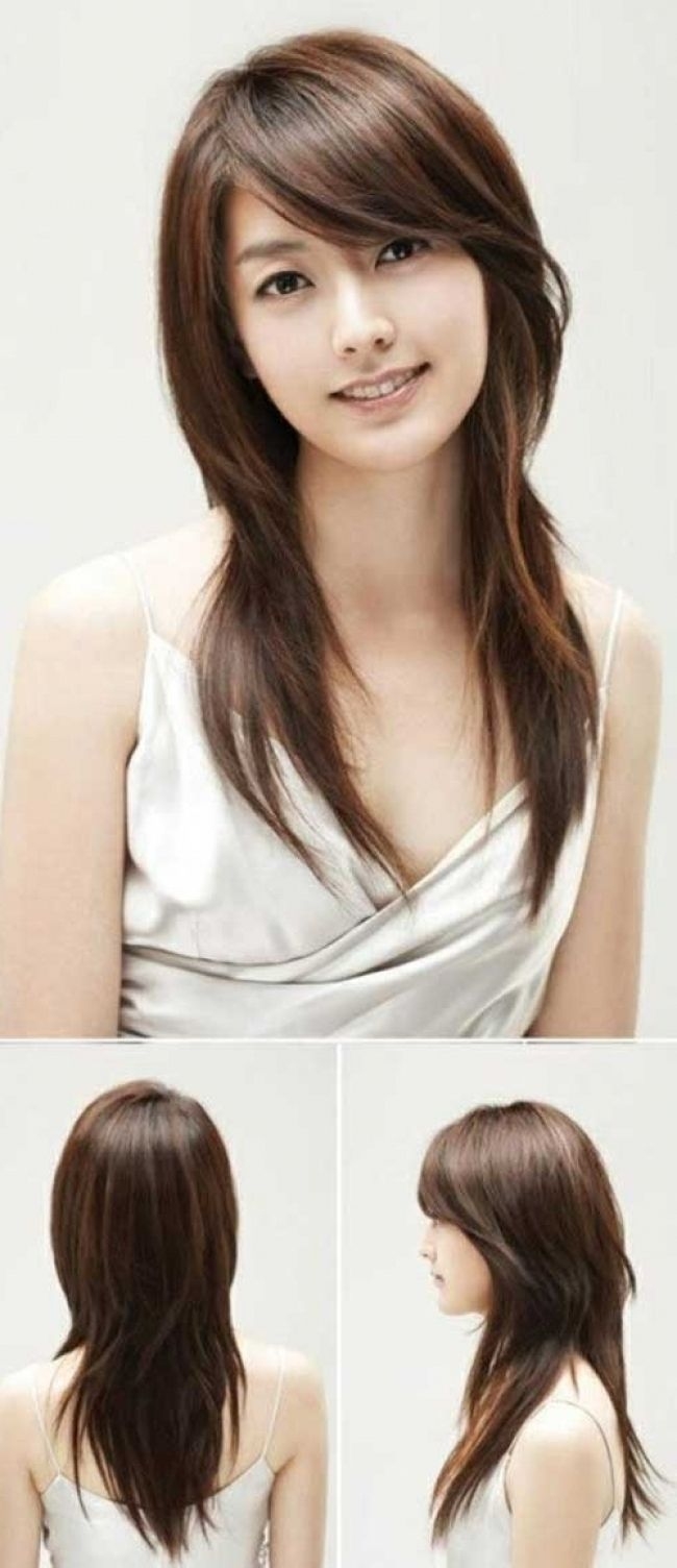 Asian Straight Layered Hair With Side Bangs Asian Side Swept Bangs in The greatest Asian Long Layered Hairstyles With Bangs