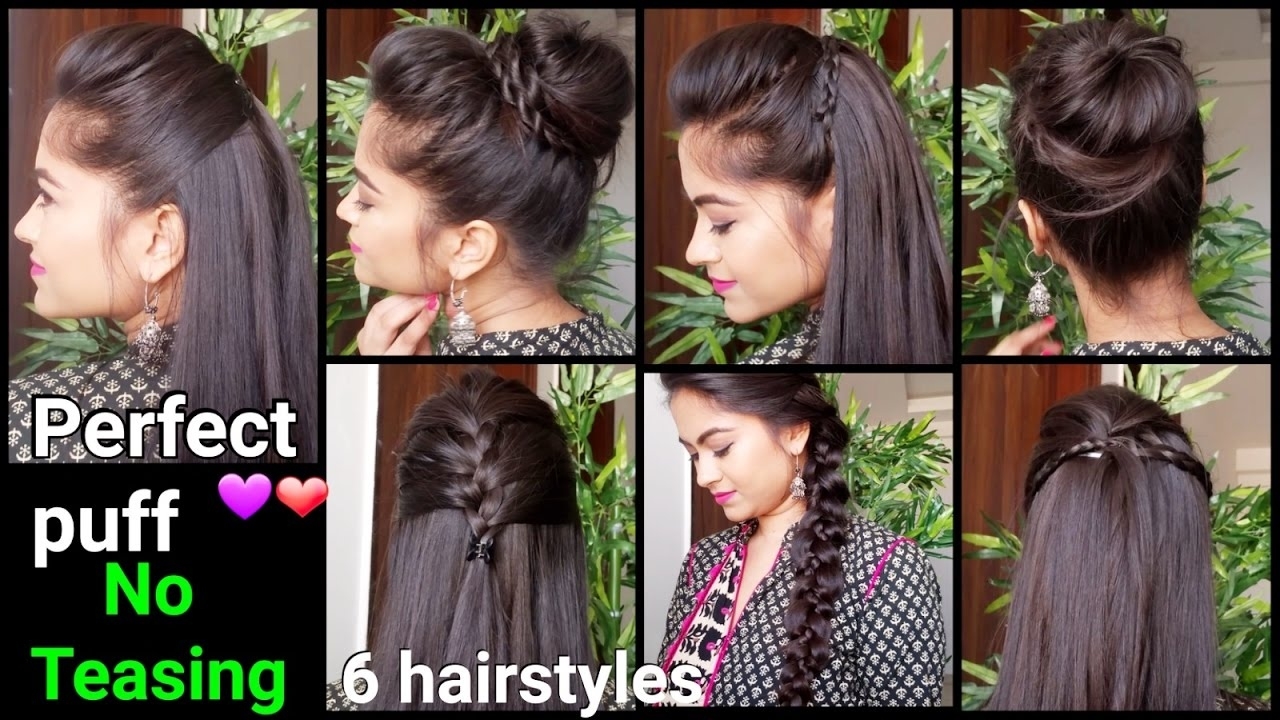 1 Min Perfect Puff &amp; 6 Quick Easy Hairstyles For Medium To Long Hair For  Diwali//indian Hairstyles for Indian Puff Hairstyle Step By Step