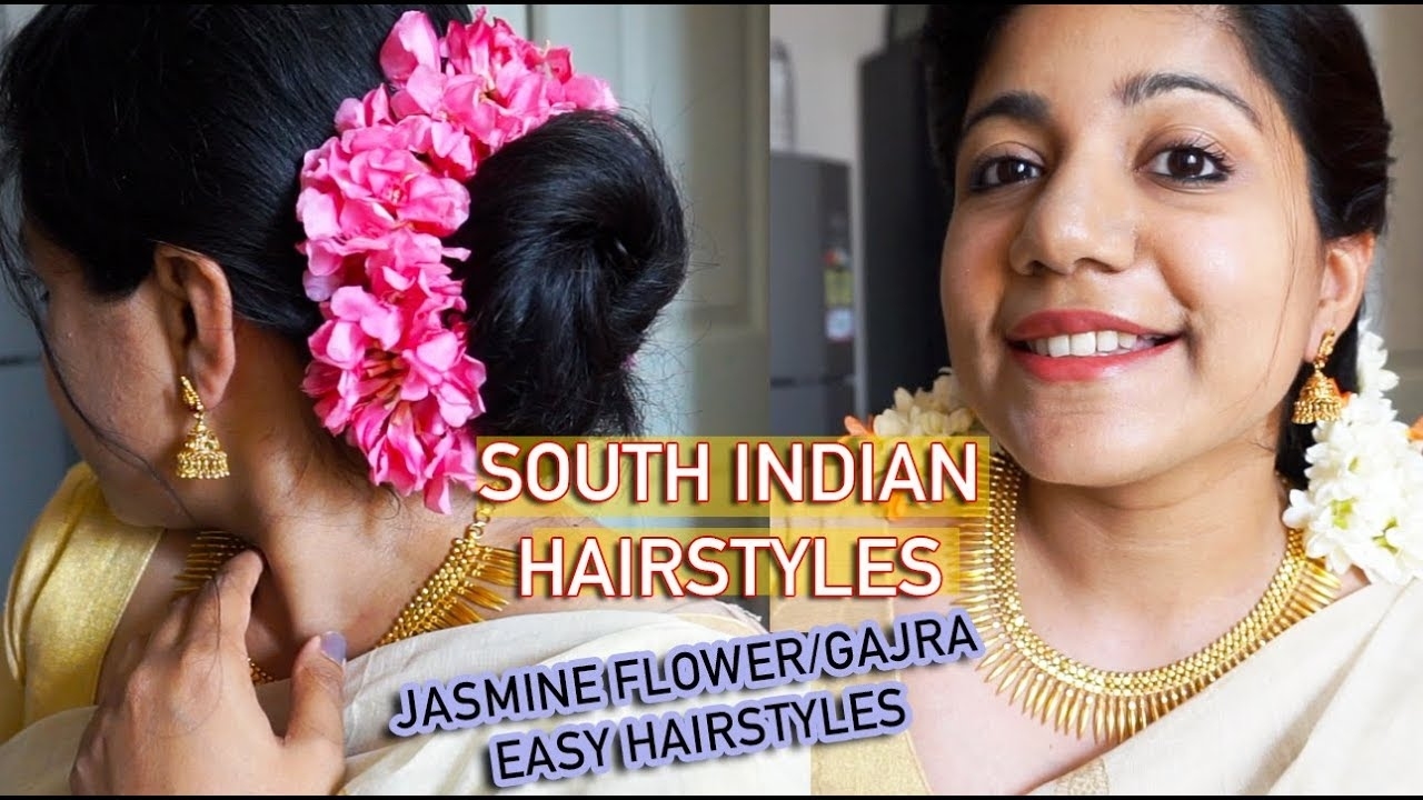 5 Easy South Indian Hairstyles For Saree | Hairstyle Using Jasmine Flower |  Easy Gajra Hairstyles intended for South Indian Bun Hairstyles For Saree