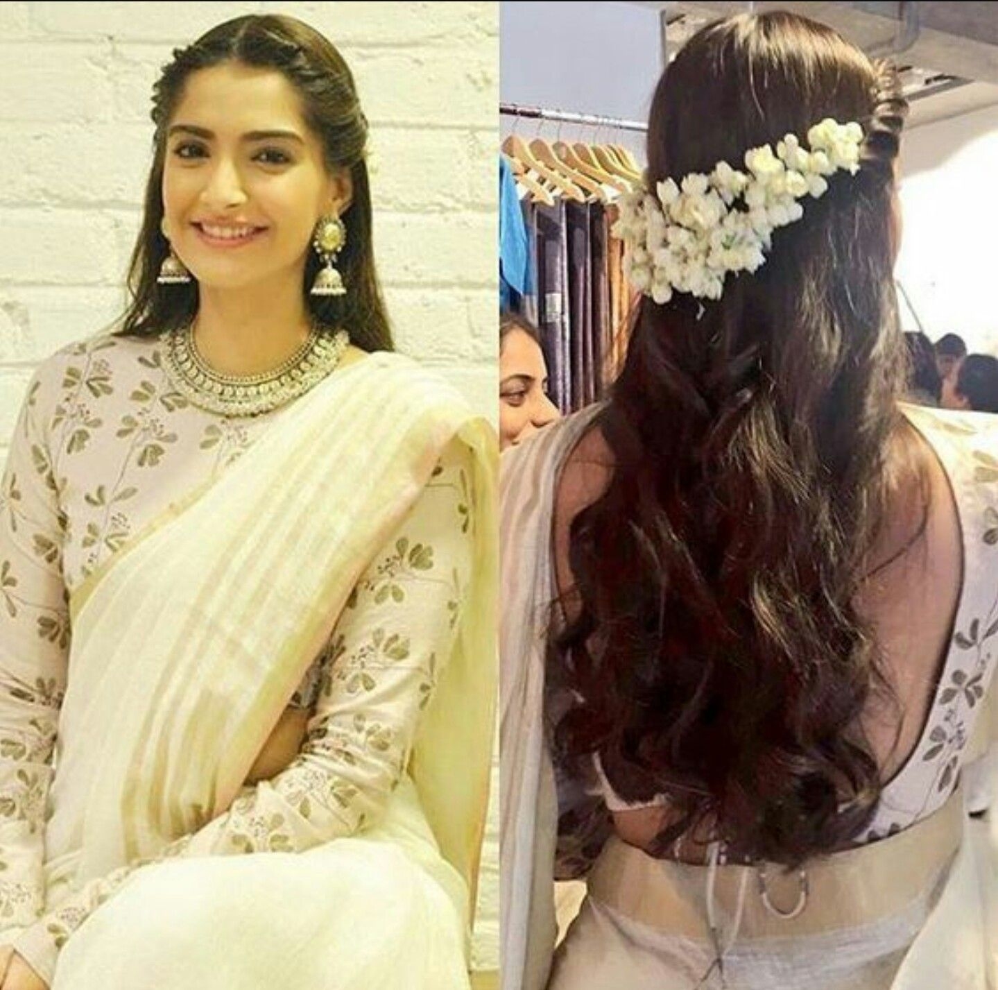 Beautiful, Modem Way Of Putting Jasmine Flowers In Hair pertaining to Indian Actress Hair Style On Gown