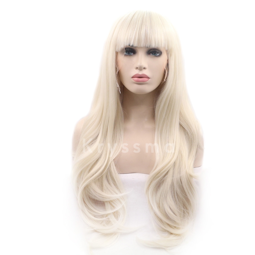 Blonde Synthetic Lace Front Wig With Bangs inside Blonde Lace Front Wigs With Banges