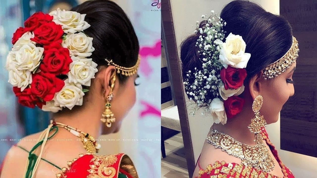 Bridal Hair Bun With Flowers ||Bridal Juda Hairstyles With Rose  Flower/latest Bridal Bun Hairstyles with How To Make Best Hairstyle Indian Bridal Juda