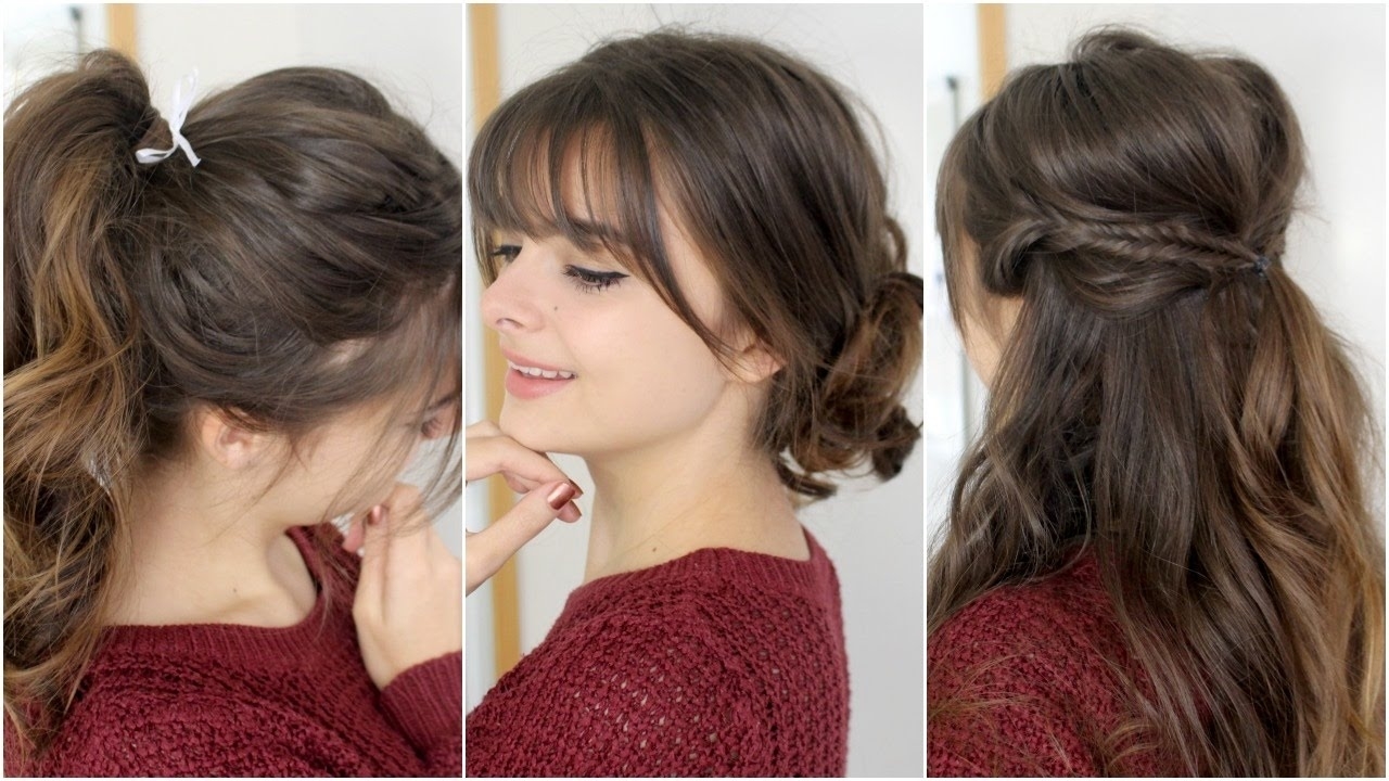 Cute, Easy Hairstyles With Bangs | Tutorial inside Updos With A Fringe