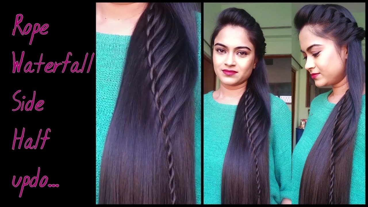 Hairstyles For Medium To Long Hair _Rope Waterfal Half Updo / Indian Party  Hairstyles throughout Indian Ladies Hairstyles For Long Hair
