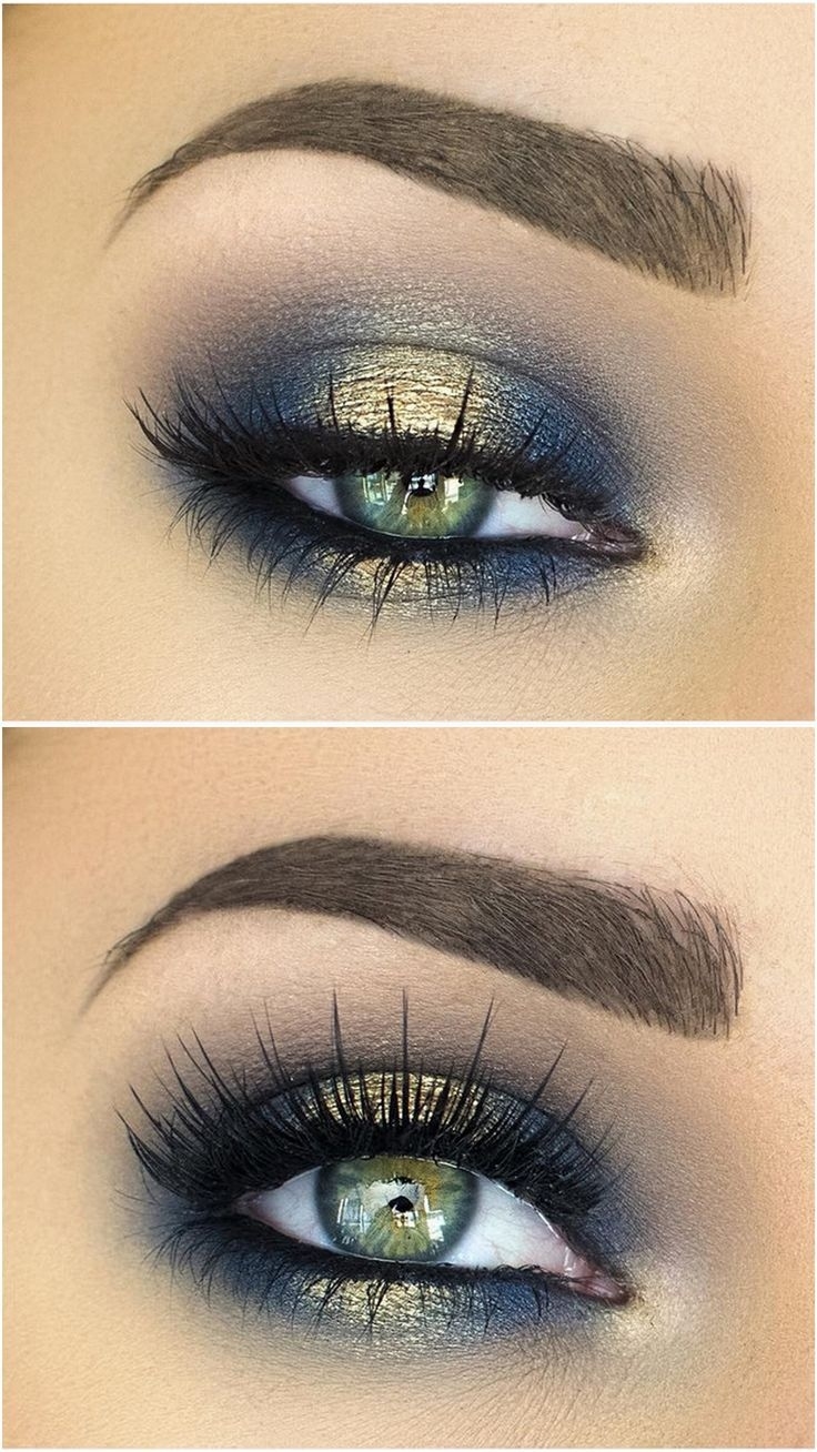 Makeup Ideas: Spotlight / Halo Smokey Eye In Navy Blue Gold pertaining to Prom Makeup Ideas For Blue Green Eyes