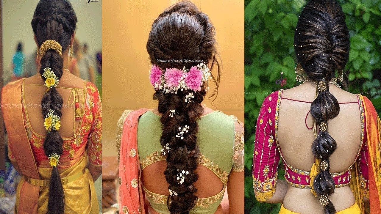 New Modern Braided Bridal Hairstyle For South Indian Wedding/decorated  Flower Braided Hairstyles intended for Indian Bridal Braid Hairstyle