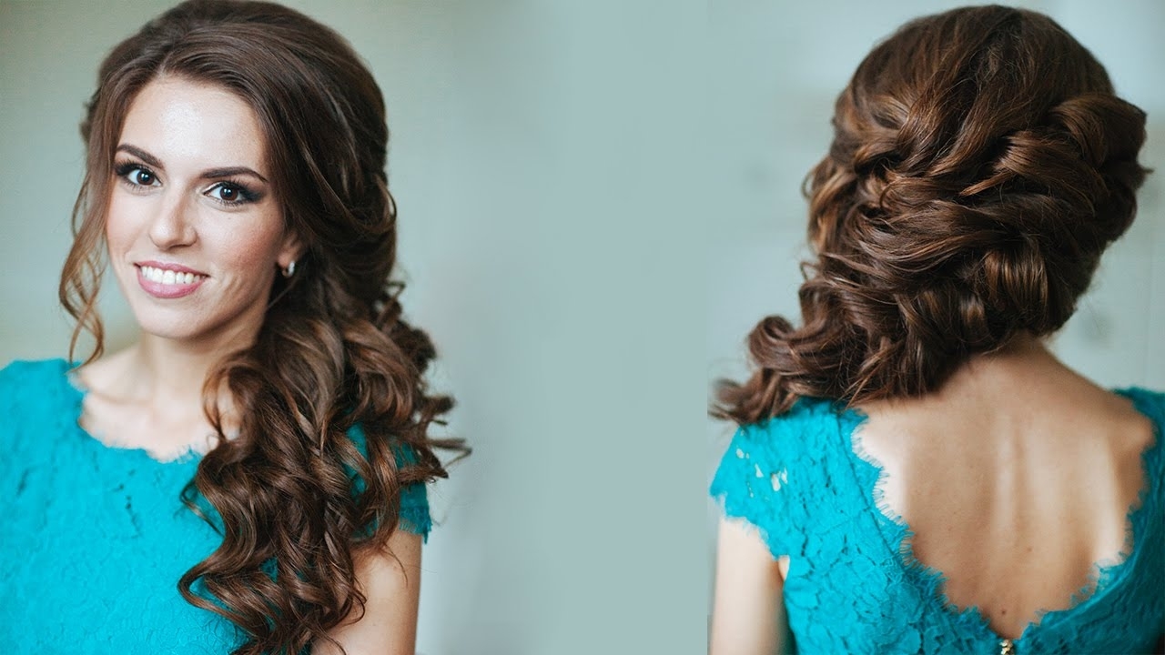 Side-Swept Curls Wedding Prom Hairstyles Tutorial for Wavy Side Sweep Long Hair