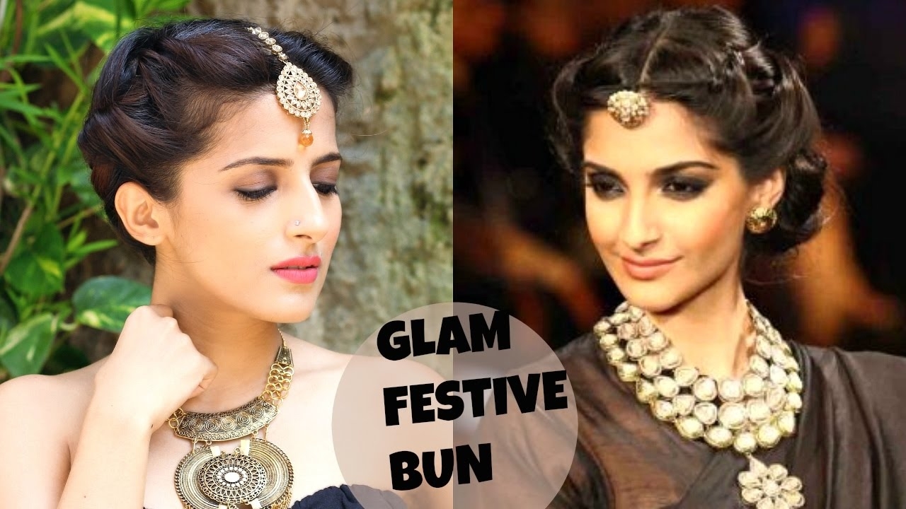 Sonam Kapoor's Easy Bun Hairstyle For Party/wedding/festival- Celebrity  Hairstyles-Indian Hairstyles intended for Simple Indian Actress Hairstyles