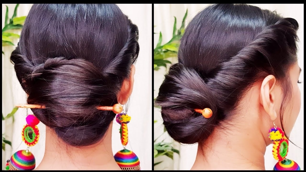 Quick Indian Bun Hairstyle For Navratri// Party Hairstyles For Medium/long  Hair// Indian Hairstyles inside Indian Bun Hairstyle Video